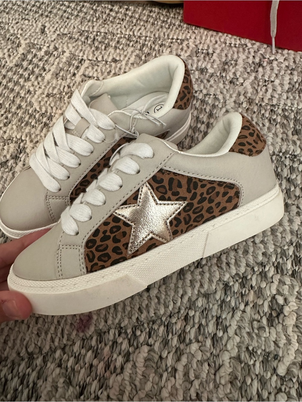 art class White Sneakers with Leopard Panels and Metallic Silver Star